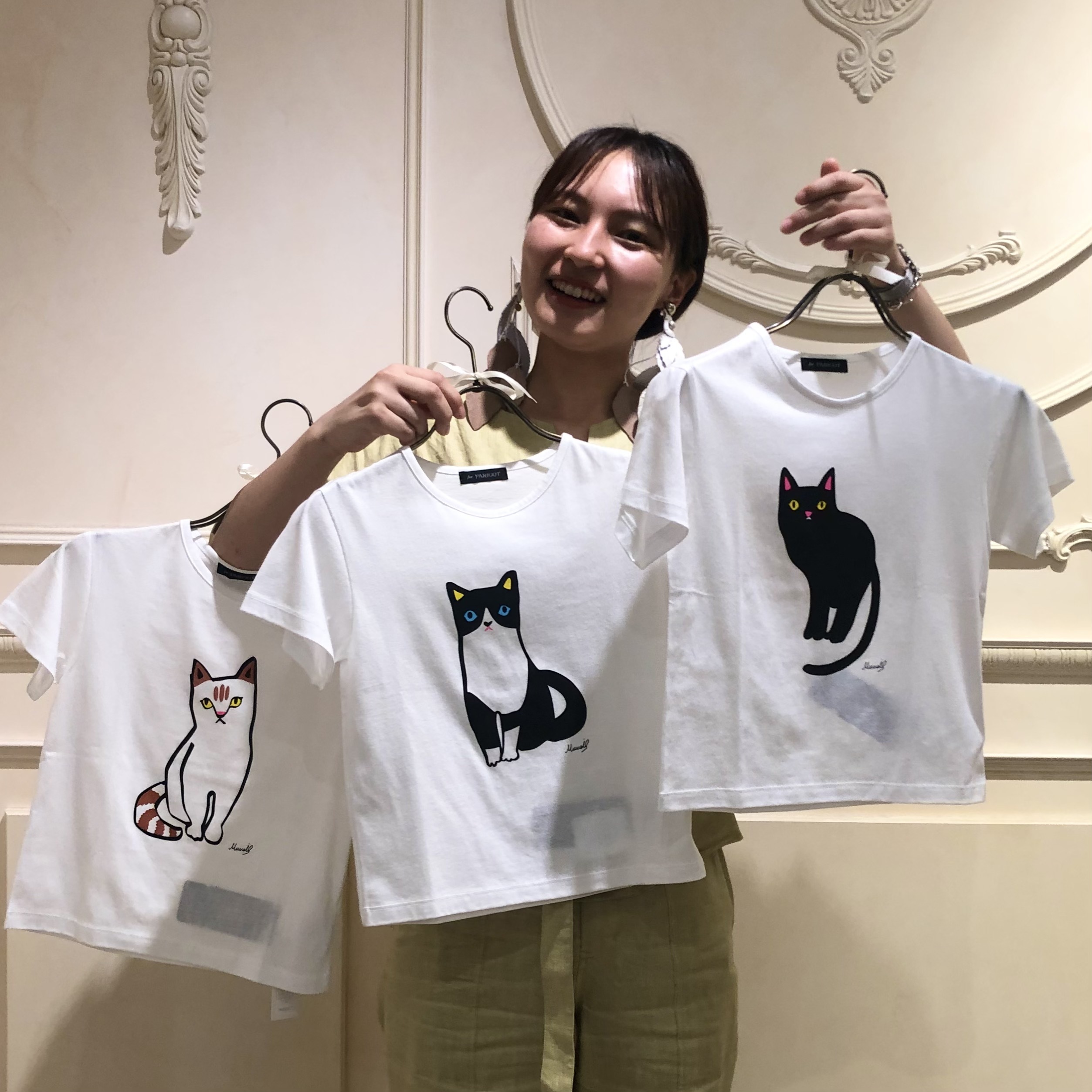 【新品、未使用】ミュベール 猫Tシャツ! MUVEIL(ミュベール) ネコプリントTシャツ black - YAMAROKU（ヤマロク