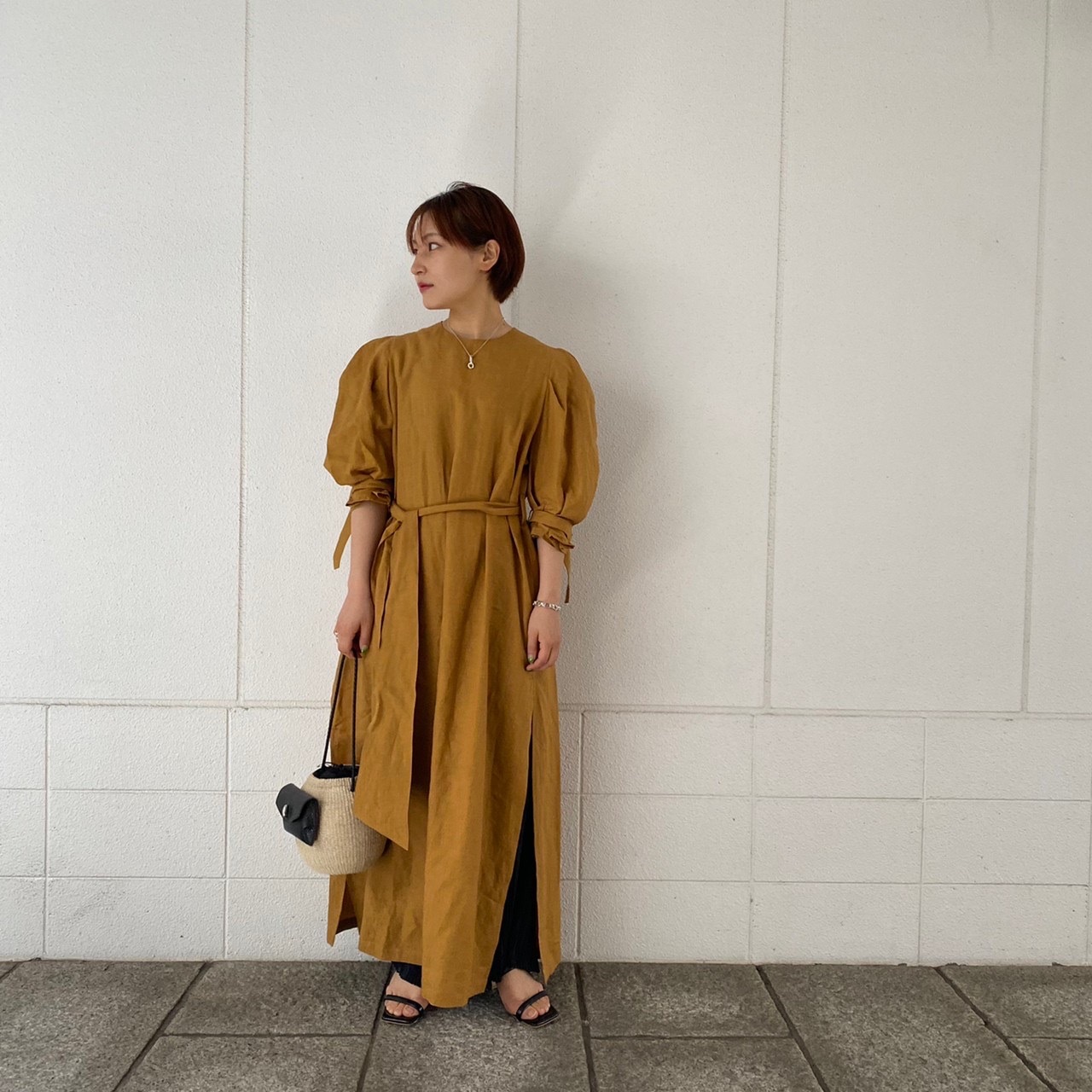 新品 HYKE LINEN BALLOON SLEEVE MAXI DRESS-