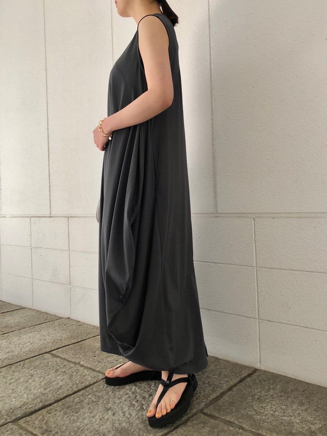 ENFOLD スビン天竺 サークルTANKTOP DRESS ワンピース グレー