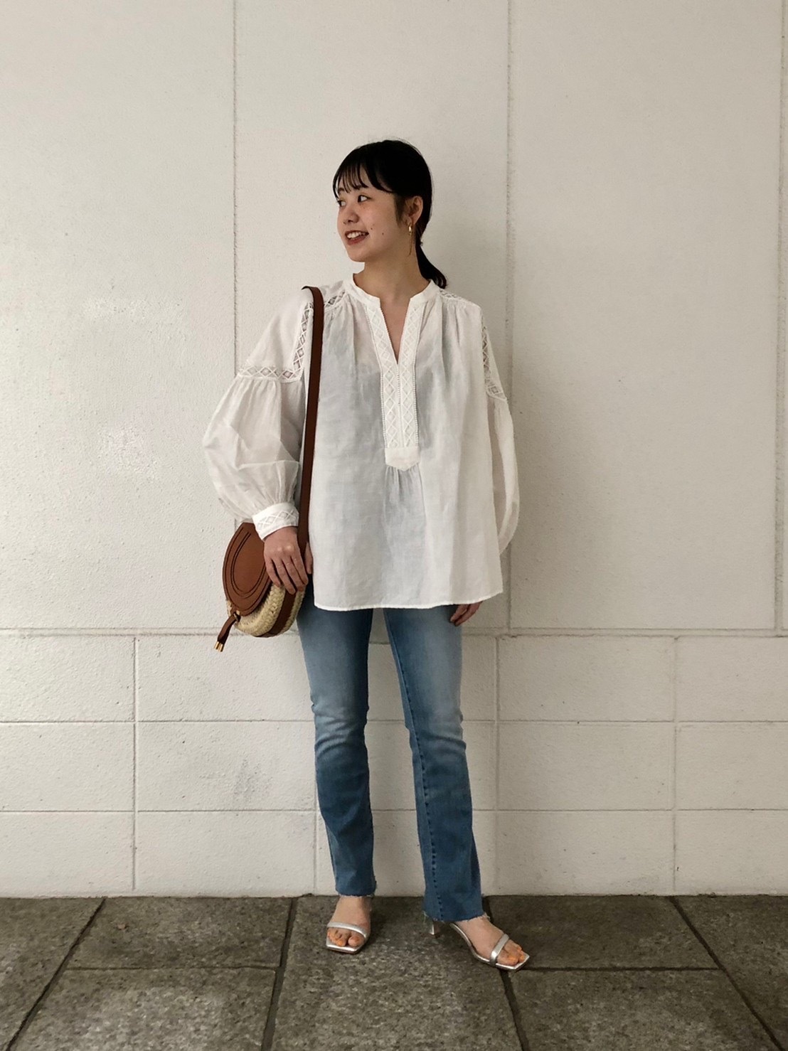ne quittez pas(ヌキテパ)】 Cotton Voile Lace & Pin Tuck Blouse