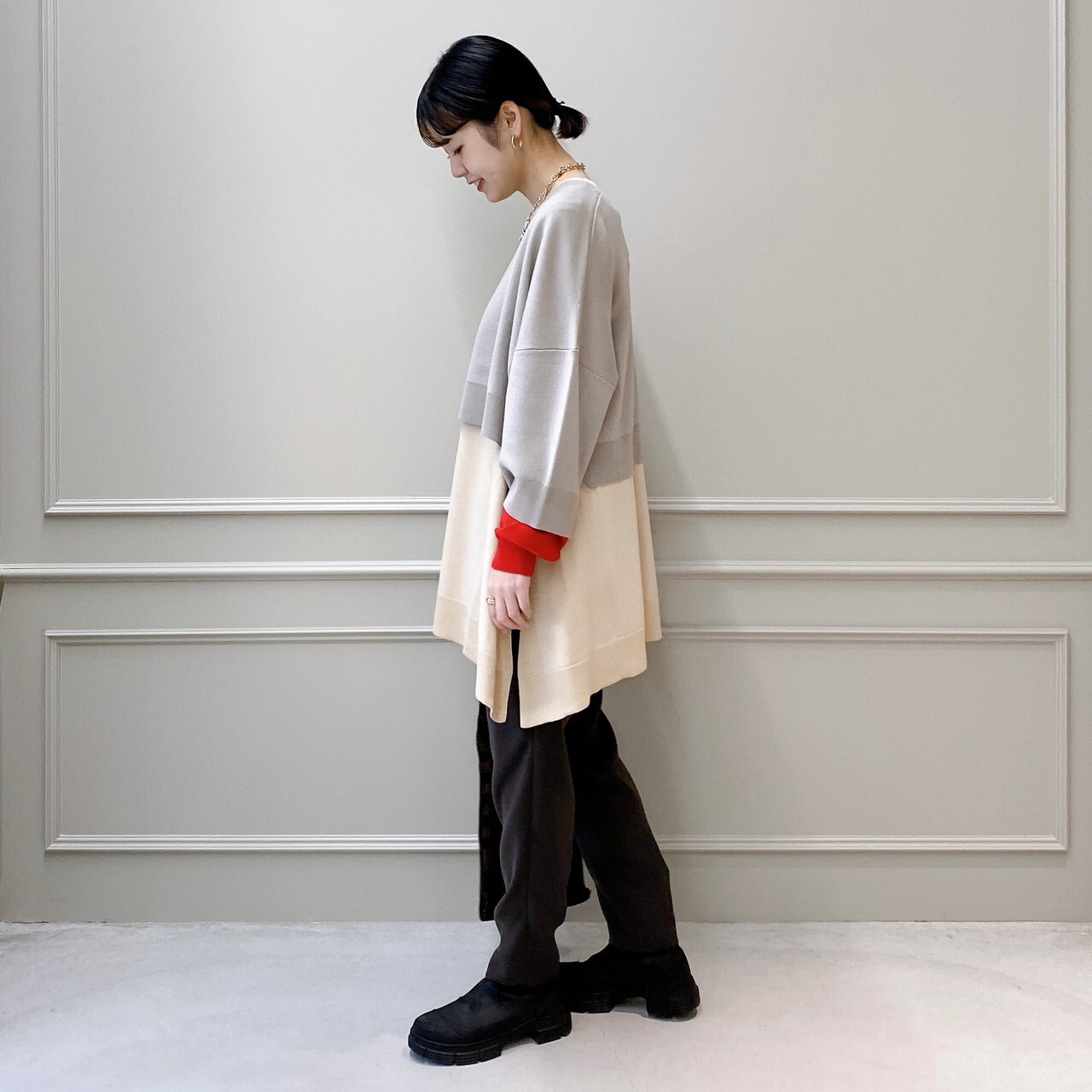 ENFOLD DOUBLE-SLEEVES LAYERED PULLOVER素材ニット