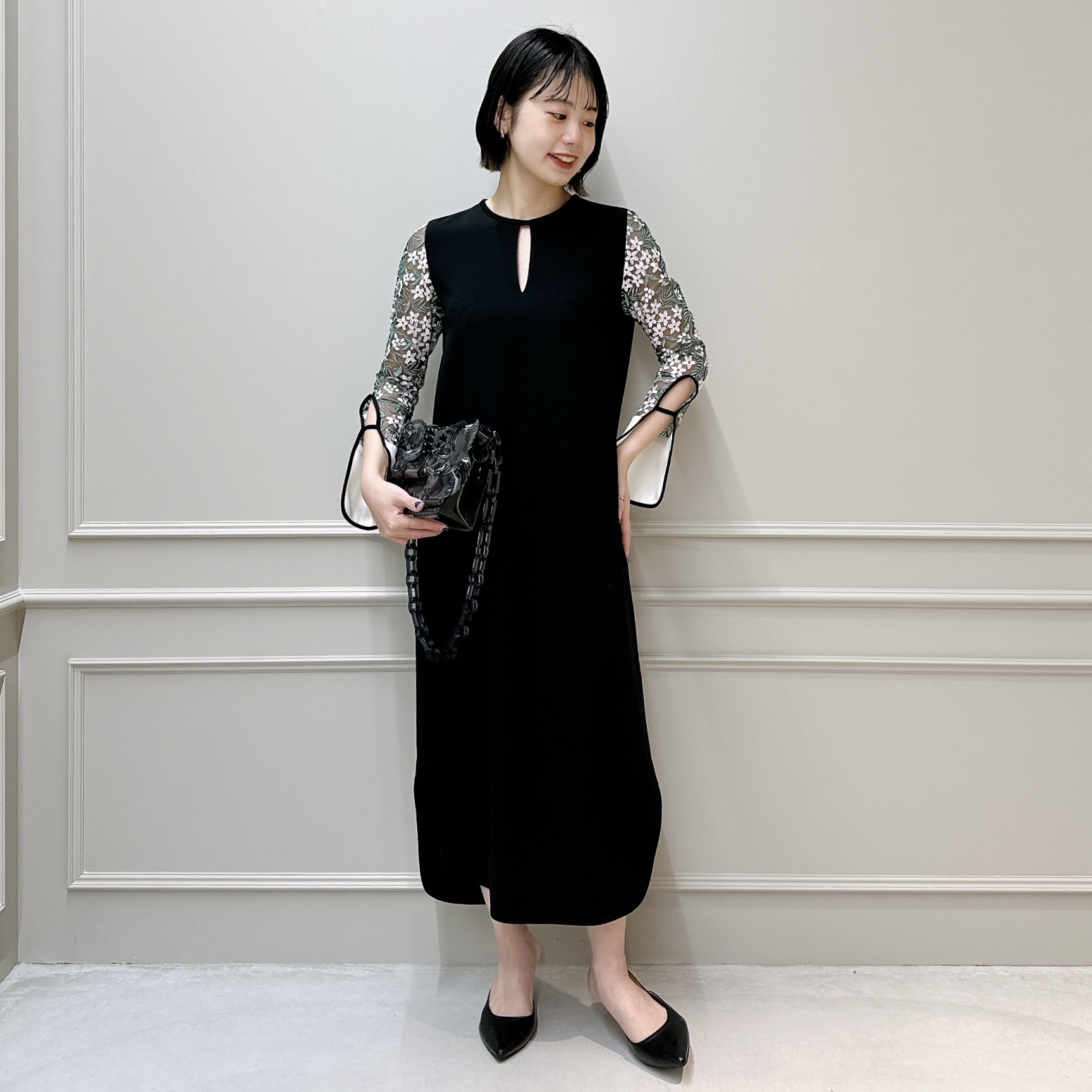 Mame Kurogouchi(マメ クロゴウチ)】 Floral Lace Sleeve Dress 