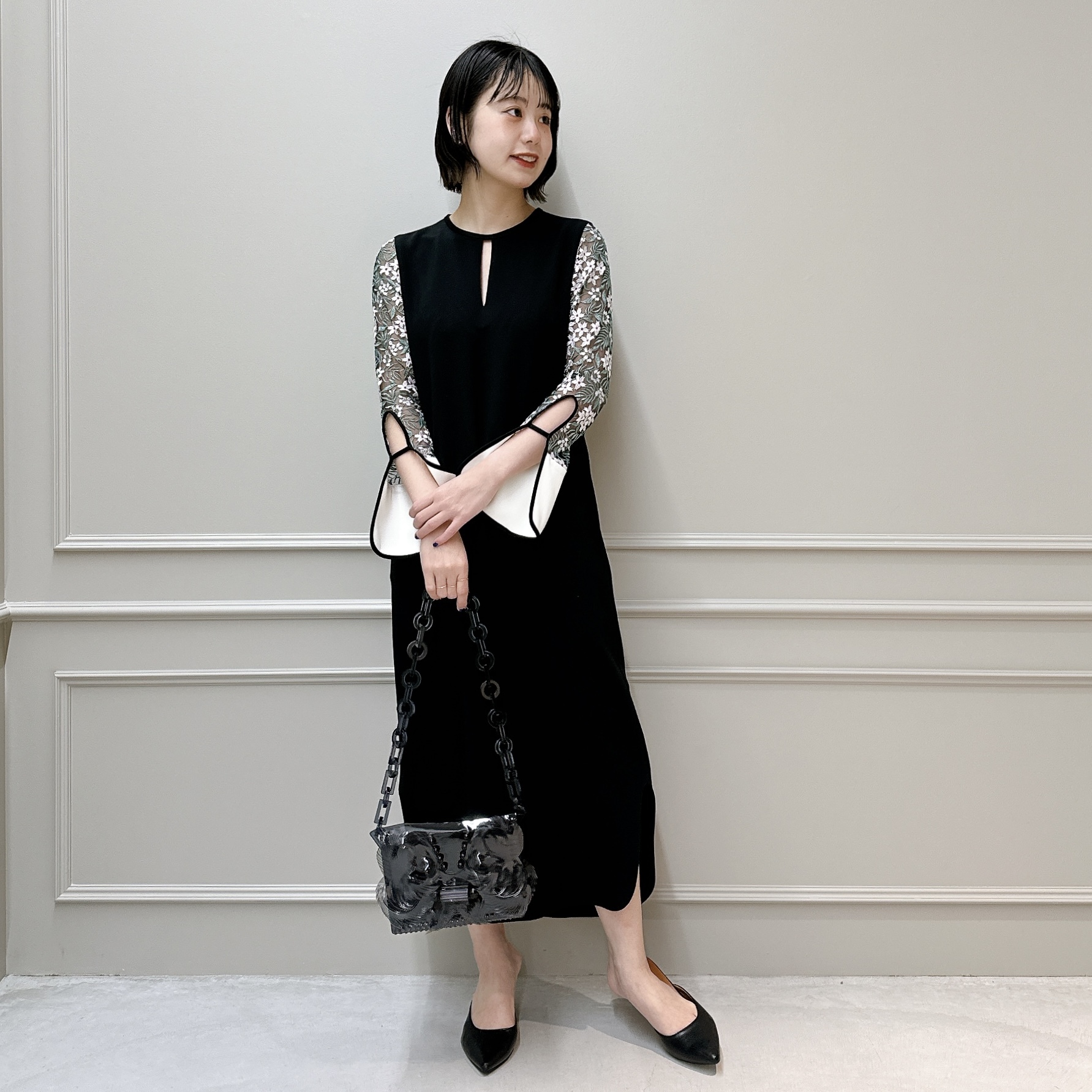 mame kurogouchi Floral Lace Sleeve Dress-