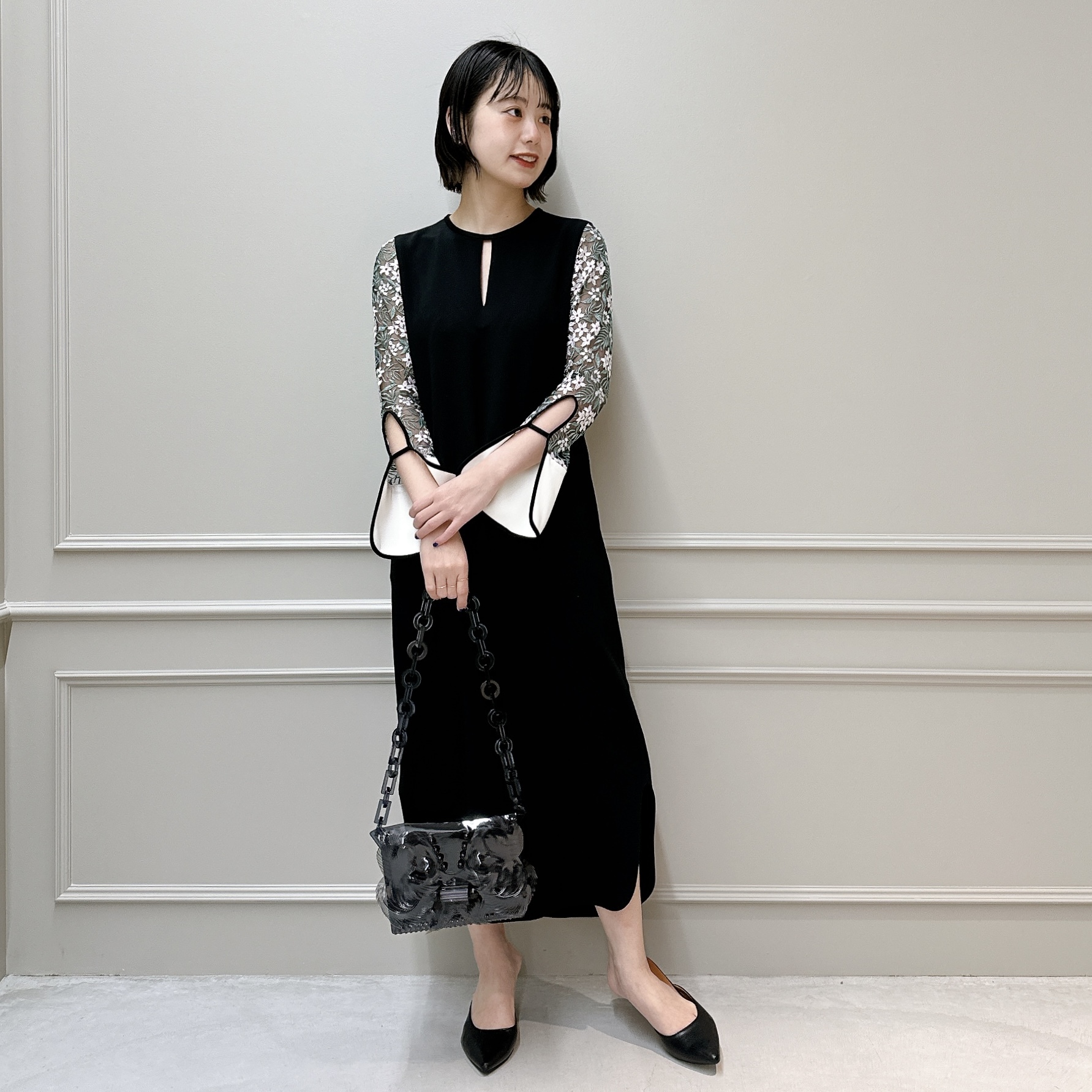 Mame Kurogouchi(マメ クロゴウチ)】 Floral Lace Sleeve Dress