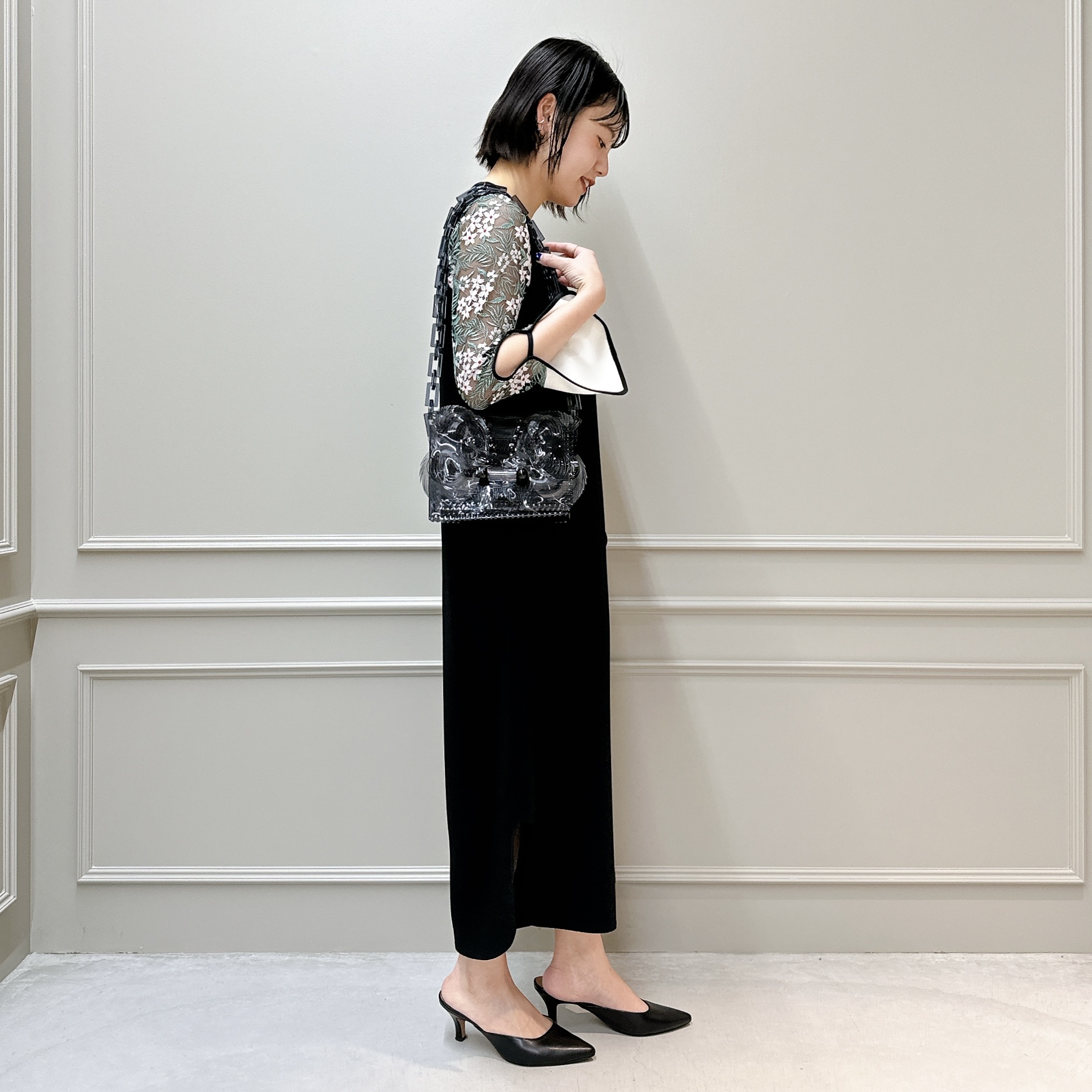 mame kurogouchi Floral Lace Sleeve Dress