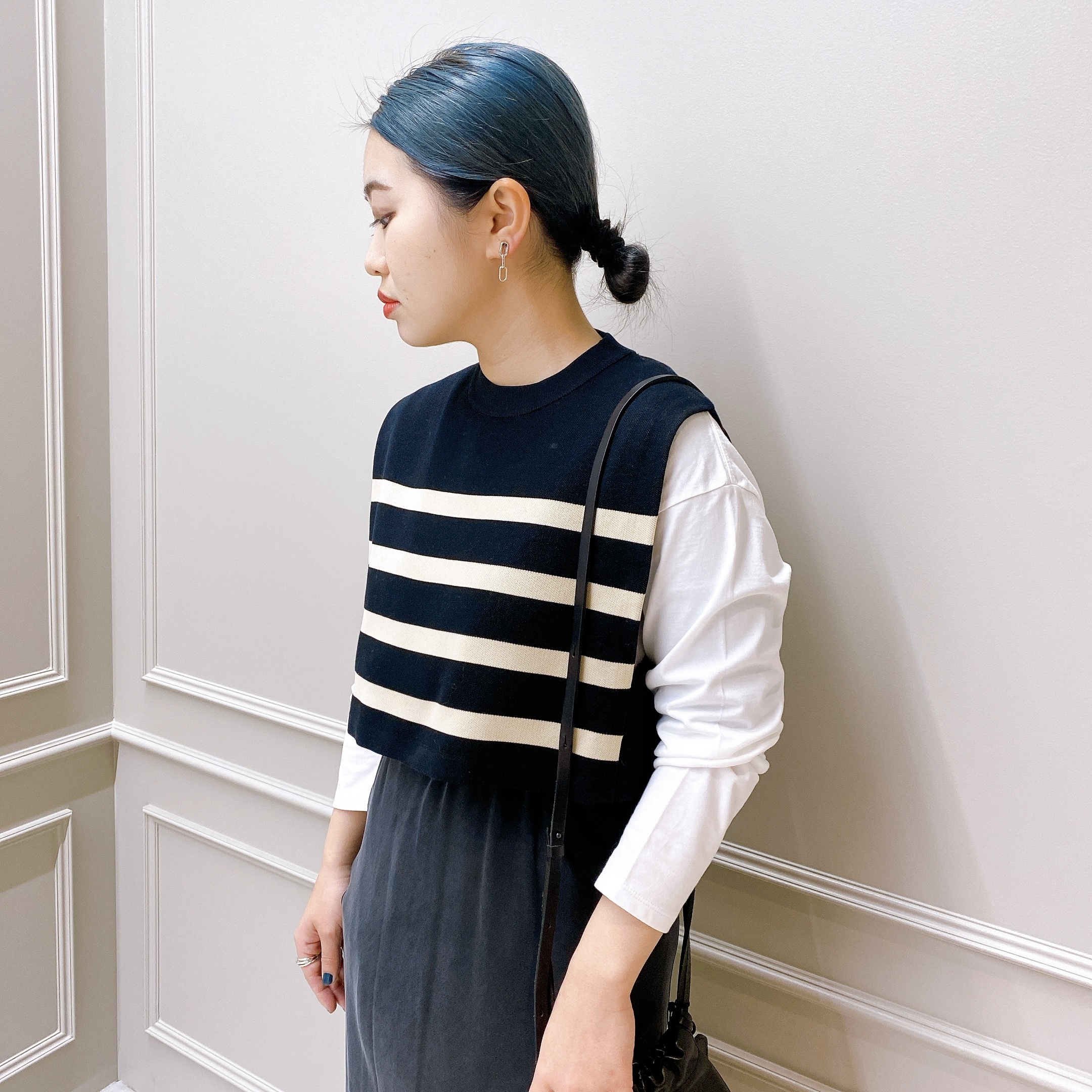 HYKE】striped sweater cropped top-