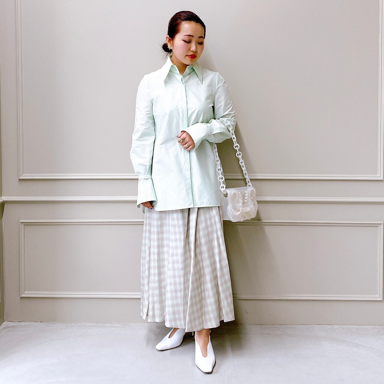 Mame Kurogouchi(マメ クロゴウチ)】 Linen Mix Ombre Check Flare