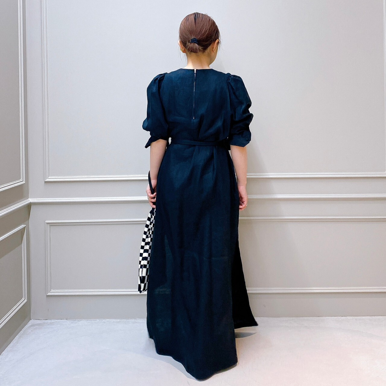 ラウンド ロングワンピース HYKE LINEN BALLOON SLEEVE MAXI DRESS