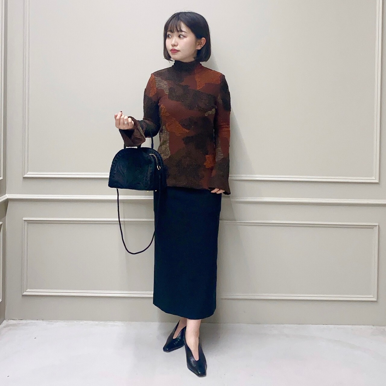 Mame Kurogouchi(マメ クロゴウチ)】 Pile Jacquard Knitted High Neck