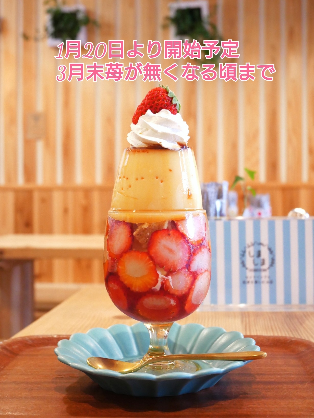 苺のカスタードプリンパフェ｜cafeしましま｜尾道本通り商店街